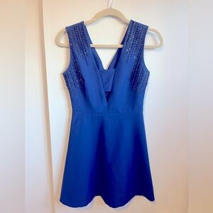 Blue Sleeveless Beaded Dress